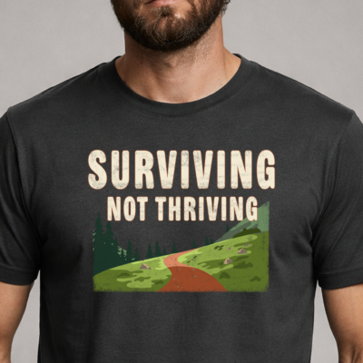 Surviving, Not Thriving: The Official Badge of Adulthood 2 Surviving Not Thriving Retro National Park Design - Sarcastic Corporate Burnout Illustration